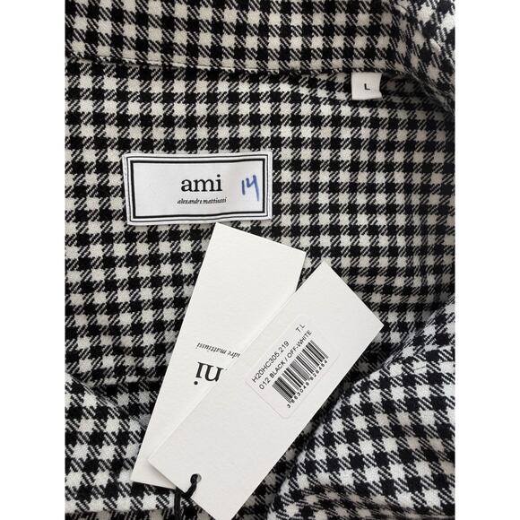 Ami Paris Alexandre Mattiusi Camp Collar Check Wool Blend Shirt Mens Large NWT - Picture 6 of 12
